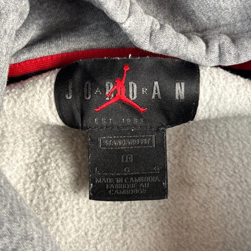 Jordan Air Mens Pullover Hoodie Gray Jumpman Logo Sweatshirt Large Distressed